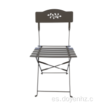 Silla de listones plegable de metal al aire libre con patrón de hojas